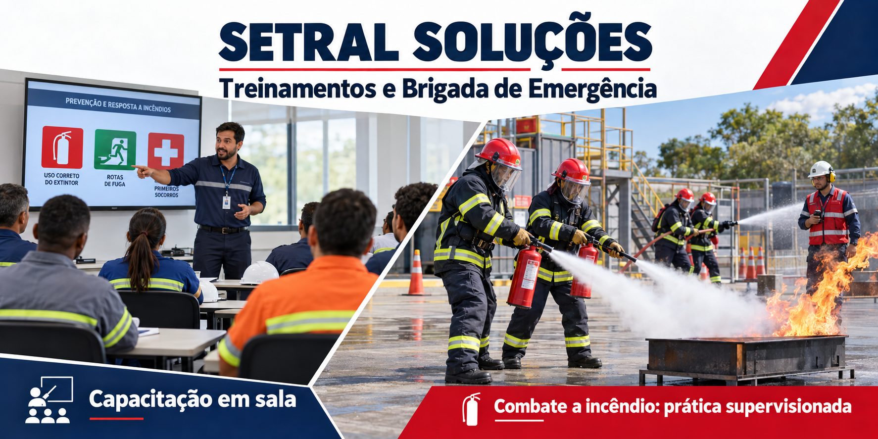 Ilustração de combate inicial a incêndios: atividades em sala e exercício prático