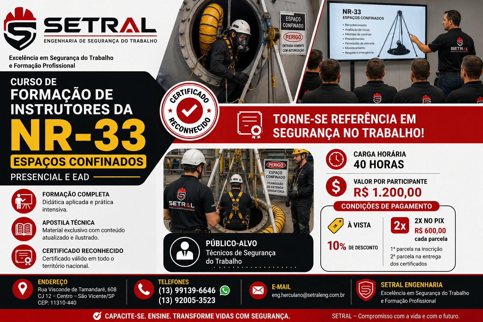 Arte informativa do curso de formação de instrutores NR-33, espaços confinados